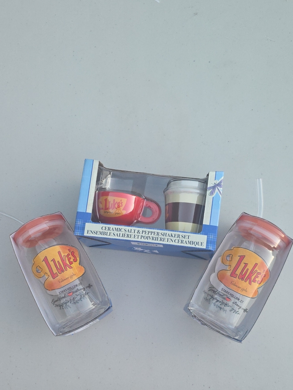 Gilmore Girls Ceramic Salt & Pepper Shaker Set, 2 GG Glass Tumbler's With Lid